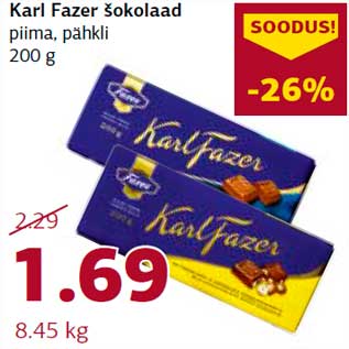 Скидка - Шоколад Karl Fazer молочный, с орехами 200г