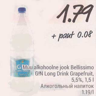 Allahindlus - Muu alkohoolne jook Bellissimo G!N Long Drink Grapefruit