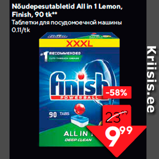 Allahindlus - Nõudepesutabletid All in 1 Lemon, Finish, 90 tk**