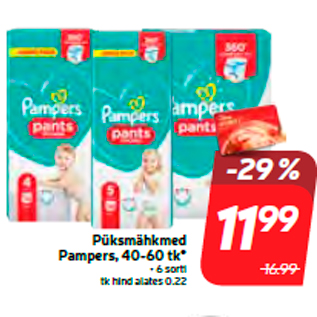 Allahindlus - Püksmähkmed Pampers, 40-60 tk*