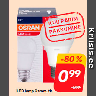 Allahindlus - LED lamp Osram. tk