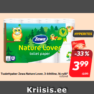 Allahindlus - Tualettpaber Zewa Nature Lover, 3-kihiline, 16 rulli*