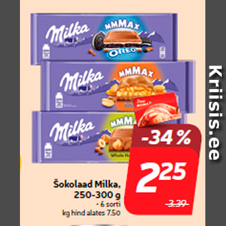 Allahindlus - Šokolaad Milka, 250-300 g