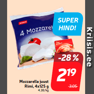 Allahindlus - Mozzarella juust Rimi, 4x125 g