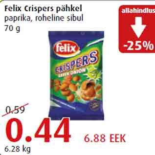 Allahindlus - Felix Crispers pähkel paprika, roheline sibul 70 g
