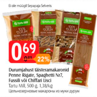 Allahindlus - Durumjahust täisteramakonid Penne Rigate, Spaghetti Nr7, Fusilli või Chiffari Lisci