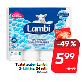 Allahindlus - Tualettpaber Lambi, 3-kihiline, 24 rulli