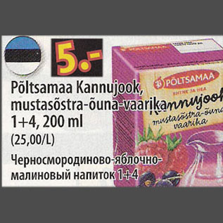 Allahindlus - Põltsamaa Каnnujook mustasõstra-õuna-vaarika 1+4, 200ml