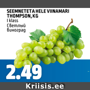 Allahindlus - Seemneteta hele viinamari Thompson, kg