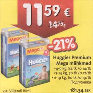 Allahindlus - Huggies Premium Mega mähkmed