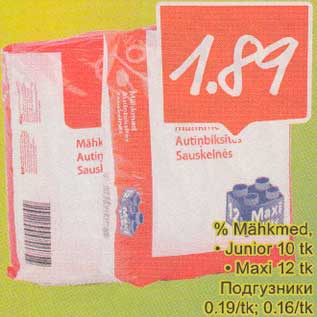 Allahindlus - % Mähkmеd,. Juniоr 10 tk .Maxi 12 tk 0.19/tk;0.16tk