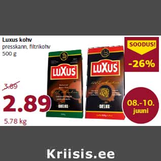 Allahindlus - Luxus kohv presskann, filtrikohv 500 g