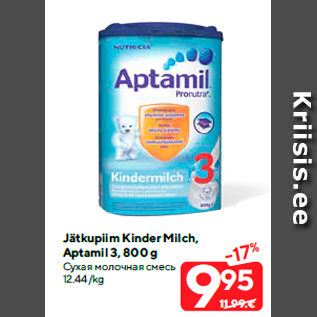 Allahindlus - Jätkupiim Kinder Milch, Aptamil 3, 800 g