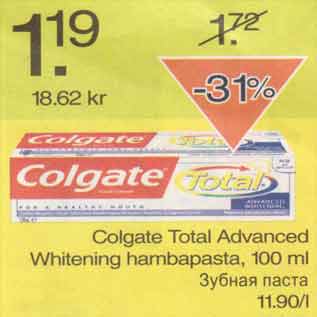 Allahindlus - Colgate Total Advanced Whitening hambapasta