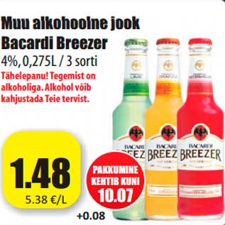 Allahindlus - Muu alkohoolne jook Bacardi Breezer