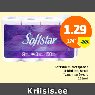 Allahindlus - Softstar tualettpaber, 3-kihiline, 8 rulli