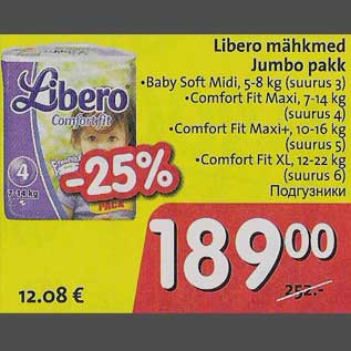 Allahindlus - Libero mähkmed Jumbo pakk