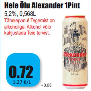 Allahindlus - Hele Õlu Alexander 1Pint 5,2%, 0,568L