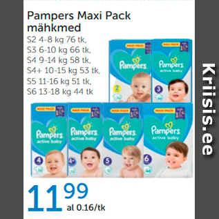 Allahindlus - PAMPERS MAXI PACK MÄHKMED