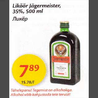 Allahindlus - Liköör Jägermeister, 35%,500 ml