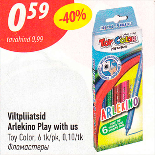 Allahindlus - Voltpliiatsid Arlekino Play with us Toy Color, 6 tk/pk