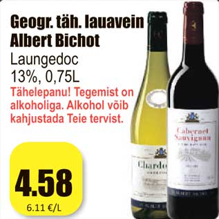 Allahindlus - Geogr. täh. lauavein Albert Bichot Laungedoc 13%, 0,75L