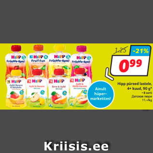 Allahindlus - Hipp püreed lastele, 4+ kuud, 90 g*