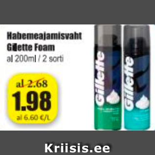 Allahindlus - Habemeajamisvaht Gillette Foam