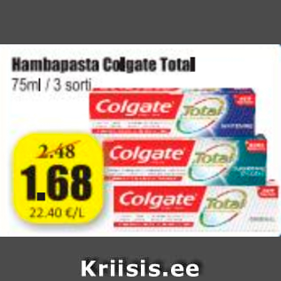 Allahindlus - Hambapasta Colgate Total