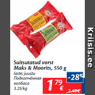Allahindlus - Suitsutatud vorst Maks & Moorits, 550 g