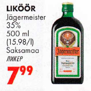 Allahindlus - Liköör Jägermeister 35% 500ml