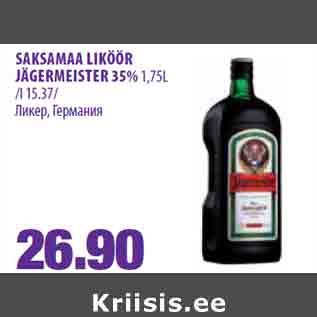 Allahindlus - SAKSAMAA LIKÖÖR JÄGERMEISTER 35% 1,75L