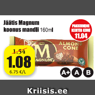 Allahindlus - Jäätis Magnum koonus mandli 160 ml