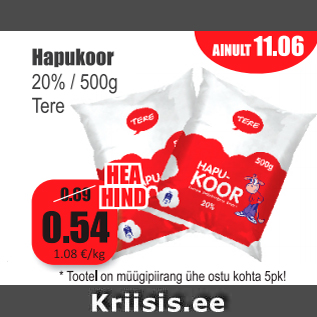 Allahindlus - Hapukoor 20% / 500 g Tere