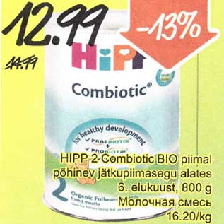 Allahindlus - HIPP 2 Combiotic BIO piimal põhinev jätkupiimasegu slates 6. elukuust,