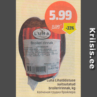 Allahindlus - Liha Lihatööstuse suitsutatud broileririnnak, kg