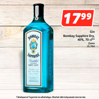 Allahindlus - Gin Bombay Sapphire Dry, 40%, 70 cl**