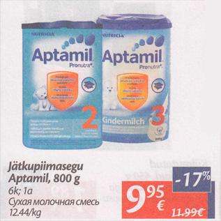 Allahindlus - Jätkupiimasegu Aptamil, 800 g