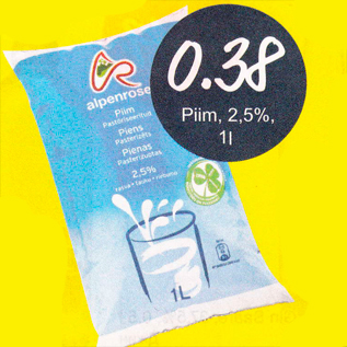 Allahindlus - Piim, 2,5%, 1 l