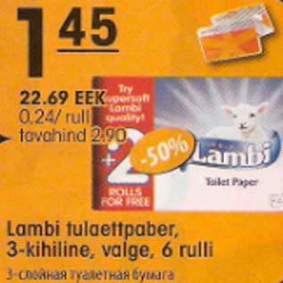 Allahindlus - Lambi tualettpaber,3-kihiline