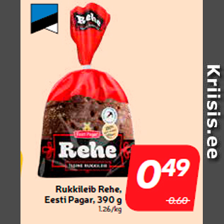 Allahindlus - Rukkileib Rehe, Eesti Pagar, 390 g