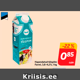 Allahindlus - Hapendatud täispiim Farmi, 3,8-4,2%, 1 kg