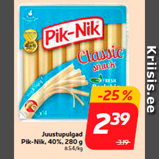 Allahindlus - Juustupulgad Pik-Nik, 40%, 280 g