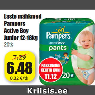 Allahindlus - Laste mähkmed Pampers Active Boy Junior 12-18kg 20tk