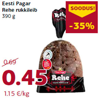 Allahindlus - Eesti Pagar Rehe rukkileib 390 g