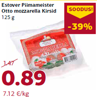 Allahindlus - Estover Piimameister Otto mozzarella Kirsid 125 g