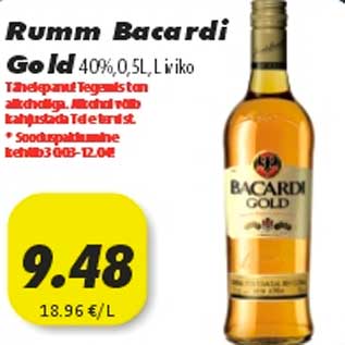 Allahindlus - Rumm Bacardi Gold 40%, 05l Liviko