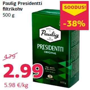 Allahindlus - Paulig Presidentti filtrikohv 500 g