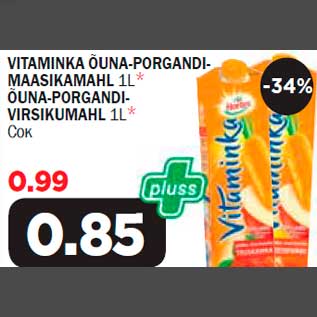 Allahindlus - VITAMINKA ÕUNA-PORGANDIMAASIKAMAHL 1L* UNA-PORGANDIVIRSIKUMAHL 1L*