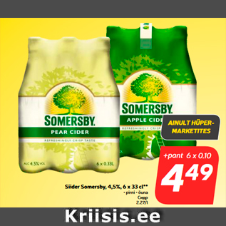 Allahindlus - Siider Somersby, 4,5%, 6 x 33 cl**